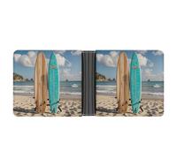 FekiLoot Vintage Turquoise Wood Surfboard Wallet Slim PU Bifold Design Wallet with Multiple Card Slots Wallets Extra Capacity Pocket Wallets
