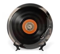 FekiLoot Vintage Vinyl Record Decorative Plates Bone China Plates with Stand for Display 6inch Round Ceramic Dinner Plates Dessert Plate for Kitchen Party Coffee Table Decor Art