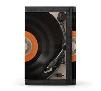 FekiLoot Vintage Vinyl Record Wallet Compact Blocking Trifold Wallets with Zipper Minimalist Purse Wallet Credit Card Holder