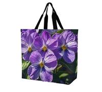 FekiLoot Violets in Bloom Shopping Bag Foldable, Multipurpose Shoulder Bag, Reusable Grocery Bag Holder with Long Shoulder Strap, Waterproof Tote Bags for Work, Beach, Travel