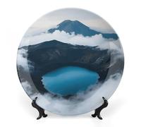 FekiLoot Volcanic Crater Lake Decorative Plates Bone China Plates with Stand for Display 7inch Round Ceramic Dinner Plates Dessert Plate for Kitchen Party Coffee Table Decor Art