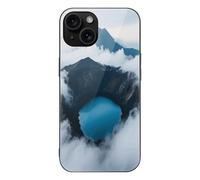 FekiLoot Volcanic Crater Lake for iPhone 15 Case Tempered Glass TPU Back Panel Shockproof with Anti-Fingerprint Phone Cover Black
