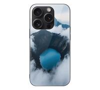 FekiLoot Volcanic Crater Lake for iPhone 15 Case Tempered Glass TPU Back Panel Shockproof with Anti-Fingerprint Phone Cover Black