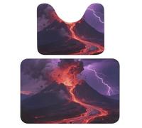 FekiLoot Volcano Eruption Night Bath Rug Mat 2 Piece Set 15.7"x23.6" Super Absorbent Bathroom Rugs with U Shaped Contour Bathroom Mat Washable Bath Mats, Non-Slip Backing for Toilet Rug