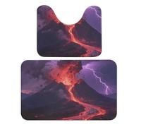 FekiLoot Volcano Eruption Night Bath Rug Mat 2 Piece Set 19.7"x31.5" Super Absorbent Bathroom Rugs with U Shaped Contour Bathroom Mat Washable Bath Mats, Non-Slip Backing for Toilet Rug