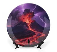 FekiLoot Volcano Eruption Night Decorative Plates Bone China Plates with Stand for Display 7inch Round Ceramic Dinner Plates Dessert Plate for Kitchen Party Coffee Table Decor Art
