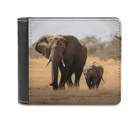 FekiLoot Walking Elephants Mother And Baby Wallet Large Capacity Slim Bifold Wallet with Multiple Card Slots PU Leather Men Purse