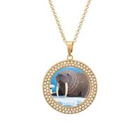 FekiLoot Walrus on Arctic Ice Pendant Necklace for Women Men Elegant Diamond Circle Necklaces with 19.7 Inch Chain, Zinc Diamond Jewelry for Birthday Christmas Valentine's Day Gift, One Size, Zinc
