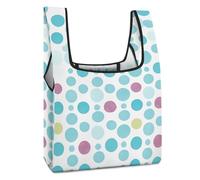 FekiLoot Washable Reusable Blue Polka Dot Pattern Grocery Bags Lightweight Durable Shopping Bag for Women Foldable Tote Bag Collapsible Into Tiny Pouch for Market Holiday Shopping