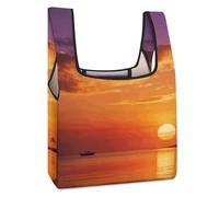 FekiLoot Washable Reusable Boat Returning Under Coconut Trees Grocery Bags Lightweight Durable Shopping Bag for Women Foldable Tote Bag Collapsible Into Tiny Pouch for Market Holiday Shopping