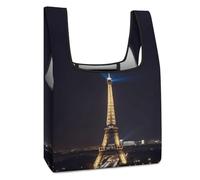 FekiLoot Washable Reusable Eiffel Tower in Paris at Night Grocery Bags Lightweight Durable Shopping Bag for Women Foldable Tote Bag Collapsible Into Tiny Pouch for Market Holiday Shopping