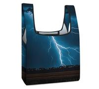 FekiLoot Washable Reusable Lightning Strikes, Thunderstorms Grocery Bags Lightweight Durable Shopping Bag for Women Foldable Tote Bag Collapsible Into Tiny Pouch for Market Holiday Shopping