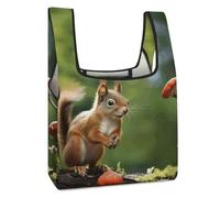 FekiLoot Washable Reusable Red Squirrel on Small Green hill Grocery Bags Lightweight Durable Shopping Bag for Women Foldable Tote Bag Collapsible Into Tiny Pouch for Market Holiday Shopping