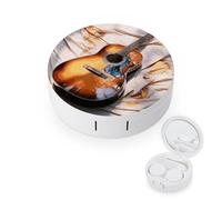 FekiLoot Watercolor Acoustic Guitar Contact Lens Cases, Cute Contact Lenses Lens Box Set Outdoor Mini Contact Lens Soak Storage Kit with Mirror Daily Vision Care And Outdoor Use