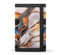 FekiLoot Watercolor Acoustic Guitar Trifold Wallet Slim Minimalist Front Pocket Men's Passcase Wallet Credit Card Holder