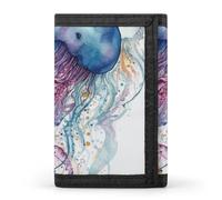 FekiLoot Watercolor Jellyfish Wallet Compact Blocking Trifold Wallets with Zipper Minimalist Purse Wallet Credit Card Holder