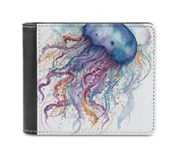 FekiLoot Watercolor Jellyfish Wallet Fashionable Slim Leather Wallet with Multiple Card Slots And Hidden Compartments Wallets