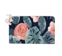FekiLoot Watercolor Monstera Pattern Coin Purse,Travel Portable Keychain Wallet Canvas Coin Wallets Mini Zipper Tool Bag Lightweight Change Purse