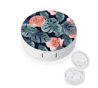 FekiLoot Watercolor Monstera Pattern Contact Lens Cases, Cute Contact Lenses Lens Box Set Outdoor Mini Contact Lens Soak Storage Kit with Mirror Daily Vision Care And Outdoor Use