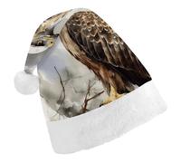 FekiLoot Watercolor of Hawk Sitting in The Tree Santa Hat Comfortable Soft Christmas Hat Reusable Christmas Cap for Adults for Xmas And New Year Holiday Party Supplies