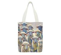 FekiLoot Watercolor Sheeps Canvas Tote Bag Lightweight Medium Reusable Grocery Shopping Cloth Bag Multi-Purpose Tote Bags with Zipper Inner Pocket Large Capacity Shopping Bags