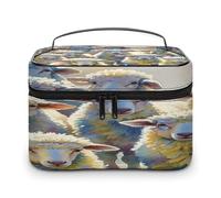 FekiLoot Watercolor Sheeps Makeup Bag Large Capacity Travel Cosmetic Bag Lightweight Hand-held Toiletry Bags Portable Cosmetic Pouch Cute Make Up Pouch for Women