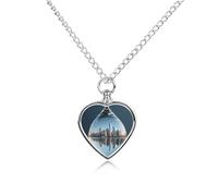 FekiLoot Waterdrop City Reflection Urn Necklaces for Ashes Personalized Human Pet Cremation Jewelry Keepsake Locket Heart Pendant with Filling Kit Memorial Gift for Dog Cat Lover Women Men