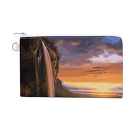 FekiLoot Waterfall at Sunset Coin Purse,Travel Portable Keychain Wallet Canvas Coin Wallets Mini Zipper Tool Bag Lightweight Change Purse