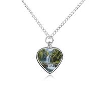 FekiLoot Waterfall Landscape Painting Cremation Urn Necklace for Ashes Keepsake Stainless Steel Memorial Pendant Pet Cremation Jewelry for Ashes for Dog/Cat Memorial Locket Urn Necklace Women Men