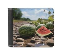 FekiLoot Watermelon on The Ground Wallet Large Capacity Slim Bifold Wallet with Multiple Card Slots PU Leather Men Purse