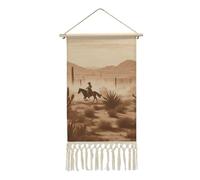 FekiLoot West Desert Riding Horses Poster Hanger with Tassel Linen Cotton Hanging Poster Decor with Wood Frame Scroll Wall Print Picture Artwork Art for Office Home Bedroom Living Room