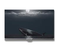 FekiLoot Whale Full Moon Aluminium Alloy Business Cards Holder,Durable Pocket Business Case,Portable Slim Card Case Credit Wallet for Man Or Woman