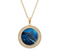 FekiLoot Whale Tail Pendant Necklace for Women Men Elegant Diamond Circle Necklaces with 19.7 Inch Chain, Zinc Diamond Jewelry for Birthday Christmas Valentine's Day Gift, One Size, Zinc, Diamond