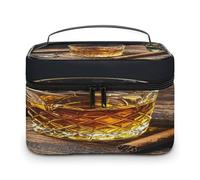 FekiLoot Whisky And Cigar Makeup Bag Large Capacity Travel Cosmetic Bag Lightweight Hand-held Toiletry Bags Portable Cosmetic Pouch Cute Make Up Pouch for Women