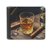 FekiLoot Whisky And Cigar Wallet Large Capacity Slim Bifold Wallet with Multiple Card Slots PU Leather Men Purse