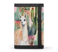 FekiLoot White Alpaca Watercolor Painting And Cactus Wallets Exquisite Trifold Wallet Front Pocket Wallet with Zipper Keychain Coin Purse Credit Card Holder for Adult