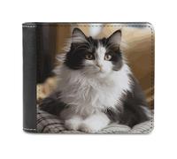 FekiLoot White And Black Kitten Sitting Wallet Large Capacity Slim Bifold Wallet with Multiple Card Slots PU Leather Men Purse