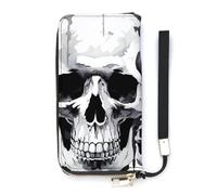FekiLoot White And Gray Skull Graphics Long Wallet Large Capacity Zipper Purse Ladies Multi-card Slot Coin Phone Travel Pocket