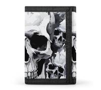 FekiLoot White And Gray Skull Graphics Wallet Compact Blocking Trifold Wallets with Zipper Minimalist Purse Wallet Credit Card Holder