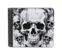 FekiLoot White And Gray Skull Graphics Wallet Fashionable Slim Leather Wallet with Multiple Card Slots And Hidden Compartments Wallets