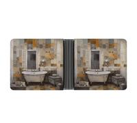 FekiLoot White Bathroom Painting Leather Wallet Double-Sided Different Images Bifold Wallet Ultra Strong Stitching Slim Wallets