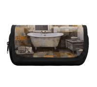 FekiLoot White Bathroom Painting Pencil Case Office Pencil Box Large Capacity Pencil Box Pouch Holder Double Zipper Pencil Case Use to Organize Desktop And Plan Space Home Office