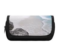 FekiLoot White Beach Pencil Case Portable Zipper Large Capacity Pencil Bag Handheld Multi Function Portable Pencil Pouch Organizer for Family Office Supplies