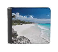 FekiLoot White Beach PU Leather Wallet Bifold Wallet Front Pocket Wallets Fashion Purse Slim Billfold Credit Card Holder