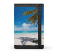FekiLoot White Beach Tropical Sea Trifold Wallet Slim Credit Card Holder Stylish Trifold Billfold Minimalist Front Pocket Friendly Purses
