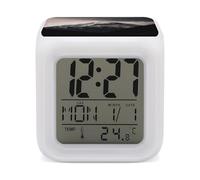 FekiLoot White Black Mountain Under The Sky Alarm Clock 7 LED Color Changing Wake Up Clock Digital Alarm Clocks with Snooze Digital Bedside Clocks with Night Light for Home Office Or Dorm