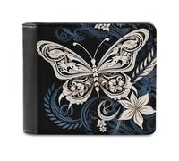 FekiLoot White Butterflies And Tribal PU Leather Wallet Bifold Wallet Front Pocket Wallets Fashion Purse Slim Billfold Credit Card Holder