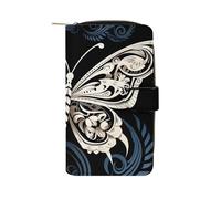 FekiLoot White Butterflies And Tribal Wallet Large Capacity Travel Double Fold Wallets Portable Zipper Leather Purse for Women Men