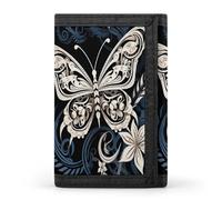 FekiLoot White Butterflies And Tribal Wallets Exquisite Trifold Wallet Front Pocket Wallet with Zipper Keychain Coin Purse Credit Card Holder for Adult