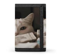 FekiLoot White Cat And Pile of Dollars Men's Wallet Extra Capacity Trifold Wallet Thin & Stylish Trifold Card Holder with ID Window